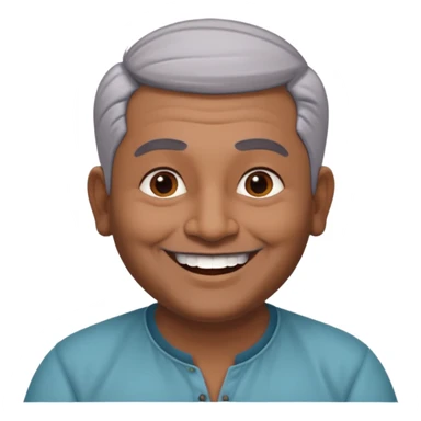 50 yr old indian man, dark skin, grey hair, big smile, white teeth, chubby, no moustache, clean shaven, young style hair, bindy, hair brushed up sticker