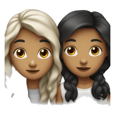 Two white best friends hugging one with wavy black hair and the other with straight brown hair sticker