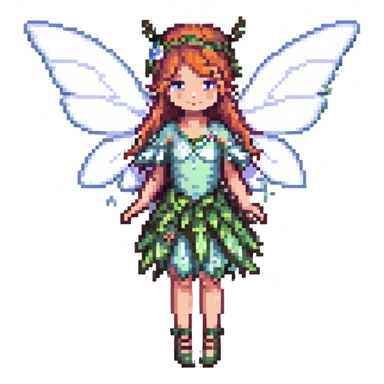 a fairy with delicate wings, pixel art style sticker