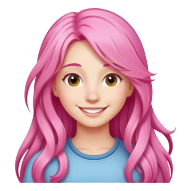 girl with long pink hair, smiling sticker