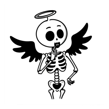 angel skeleton saying 'sh', expressive, clear pose, hand drawn doodle style sticker
