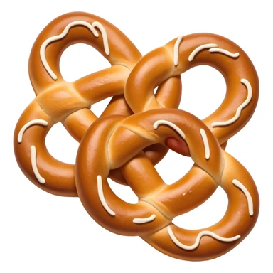 Cinematic Realistic Pretzels Dish Emoji, featuring freshly baked, twisted pretzels with a glossy, salted crust rendered with detailed textures and warm, appetizing lighting. sticker