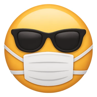 face with mask and sunglasses emoji, digital illustration, no background sticker