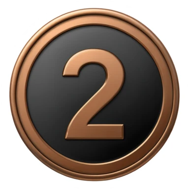 Emoji icon of a black coin with engraved number 2, minimalist style, isolated sticker