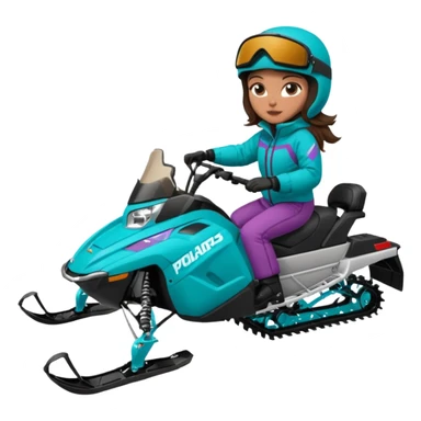 Can you create an emoji of a brunette girl on a teal polaris khaos 850 155 snowmobile about to jump sticker