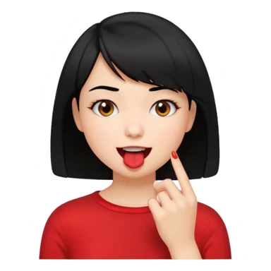 Chicas con pelo negro y corte bob haciendo que se muerde uno de sus dedos de manera picara, puedes hacer que se muerda el dedo sin sacar la lengua gua sticker