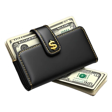 Rich emoji style black leather wallet with dollar bills, luxury money vibe, premium 3D emoji, ultra clean, high detail, no background
 sticker