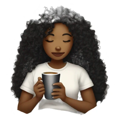 White skin color black curly hair girl inside a blanket sipping coffee şeyes closed sticker