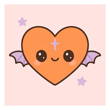 Make the heart orange, keep the cute kawaii style with a smiling face and goth details. sticker