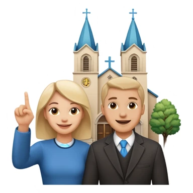 couple pointing to a church in the background sticker