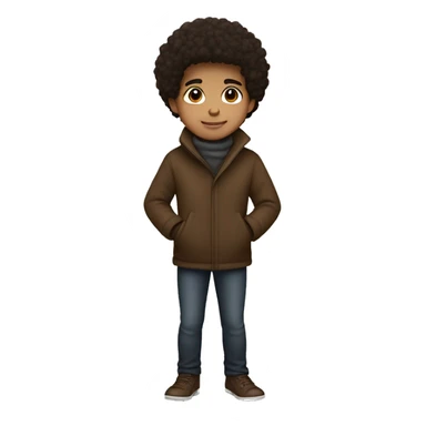 winter, christmas, hispanic, afro hair,  boy, short hair, brown eyes, child, full body, brown coat sticker