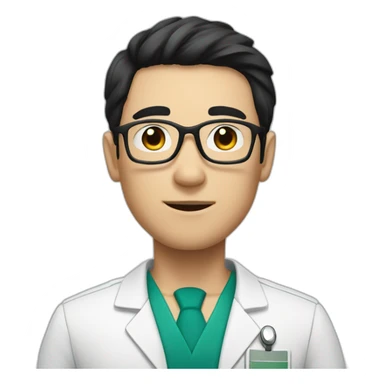 Medic man with black hair, pale skin, round glasses sticker