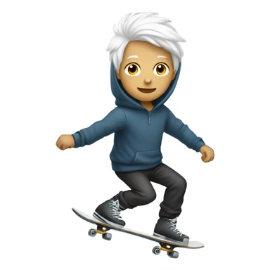 A boy white hair use hoodie and skate sticker