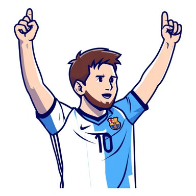 lionel messi celebrating with arms raised wearing a blue and white jersey sticker