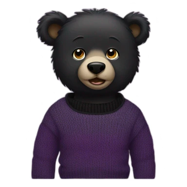black bear in a black and purple sweater and black jeans with pink eyes.  sticker
