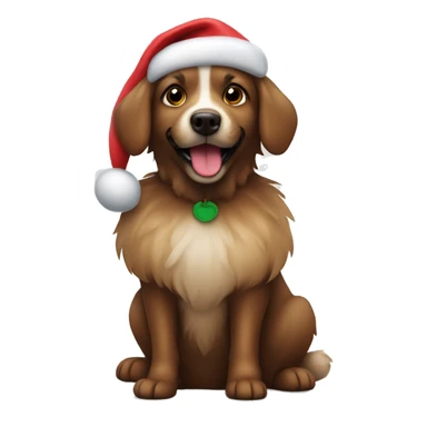 fluffy brown dog with santa hat sticker