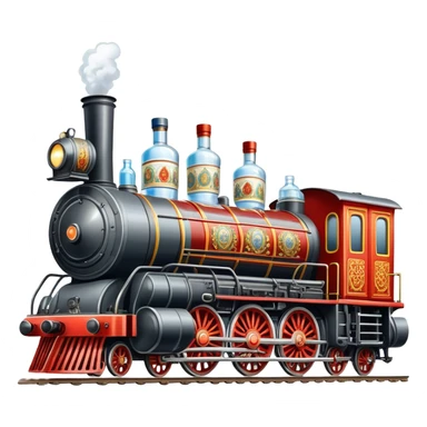 A locomotive train with vodka bottles and Russian elements from Moscow sticker