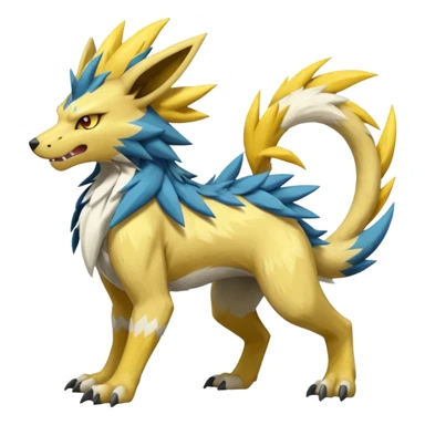 Scaly rough angry serene Asian painted Zeraora-Manectric-Solgaleo-Electrike-Furfrou-Fakemon-fusion, full body sticker