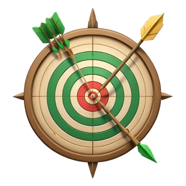 A bow with an arrow drawn back, aimed at a target with concentric rings. The background suggests a calm, outdoor archery range, emphasizing the precision, focus, and skill required in archery as a competitive sport. sticker