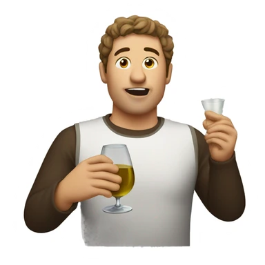 Guy drinking wines and eating egg roll sticker
