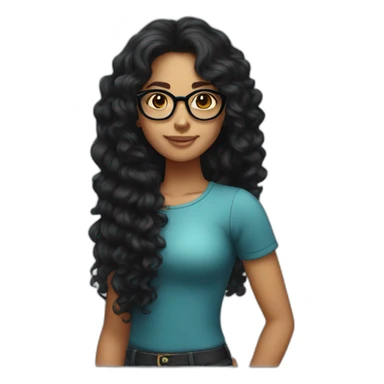 tanned girl with long black curly hair and round glasses sticker