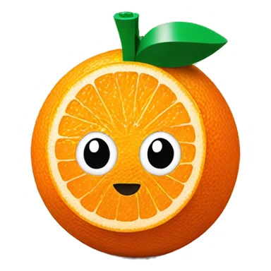 an orange fruit with Lego style sticker