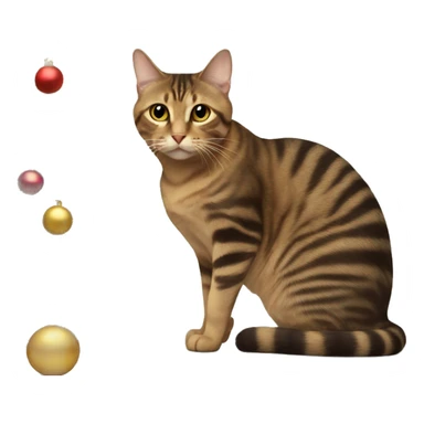 Brown striped cat sitting Christmas tree  sticker