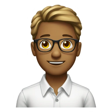 boy wear glasess and white shirt say hllow sticker