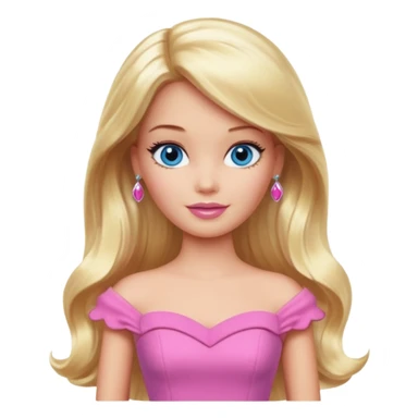 barbie, long blonde hair, pink dress, with blue eyes,different dress sticker