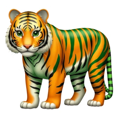 powerful green tiger on all fours, black stripes, no orange sticker