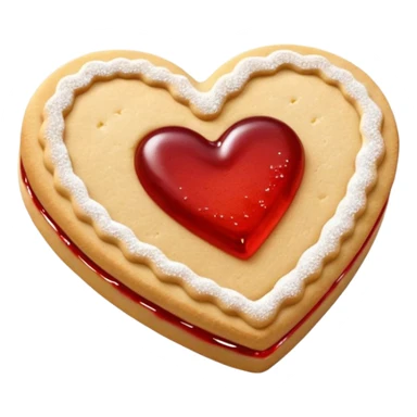 Realistic shortbread cookie in the shape of a heart with red jelly middle filling and sprinkled powder sugar on top. sticker