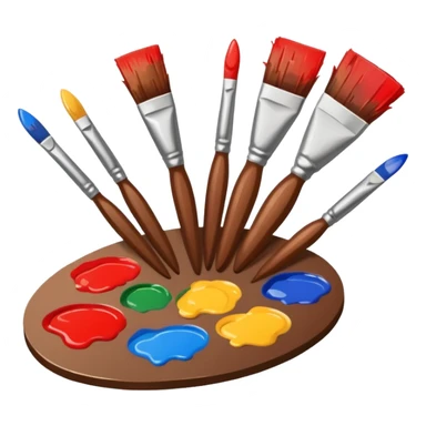 STICKER PINCEAUX ROUGE ET BRUN AVEC PALETTE DE PEINTURE ET TACHE DE PEINTURE sticker