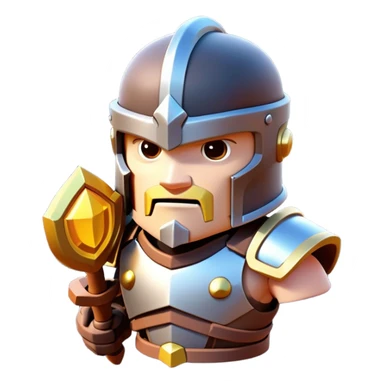 Clash of Clans aesthetic: Cinematic Playful 3D Isometric Armor Portrait Emoji, rendered in a 3D vector-style similar to standard emojis with minimal shading and bold, simplified shapes. A compact, distinct form with signature details, softly glowing with a fantasy RPG magic charm. Simplified yet unmistakably iconic, highly detailed and consistent, glowing with a soft radiance and high shine. Stylized with a touch of heroic grandeur and a soft glowing outline, capturing the essence of a beloved gaming relic with a friendly, playful manner! sticker