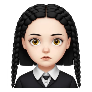Draw Wednesday Addams (Jenna Ortega) with pale skin, black braids, dark uniform, white collar & intense stare. sticker