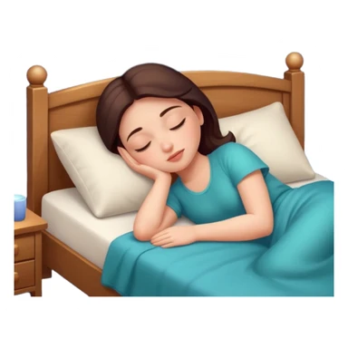 woman peacefully asleep on a bed, night scene, apple memoji style sticker