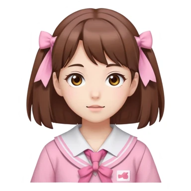 White skinned anime girl with brown hair, Brown eyes, Wearing a pink Japanese schoolgirl outfit sticker