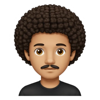 teen-boy, Afro curly dark brown hair, brown eyes, black shirt, thin trimmed mustache, not bushy or thick  sticker