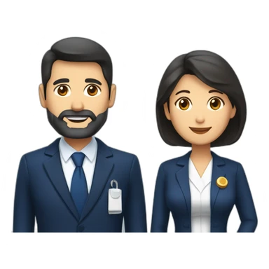 husband middle aged executive classic dark hair thin beard wearing dark blue business suit and bible, with wife filipina nurse age 55 dark hair sticker