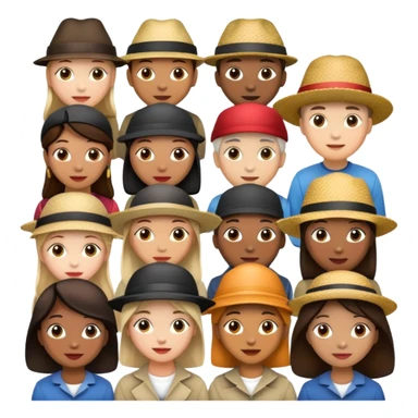 diverse group of people, each with a unique hat sticker