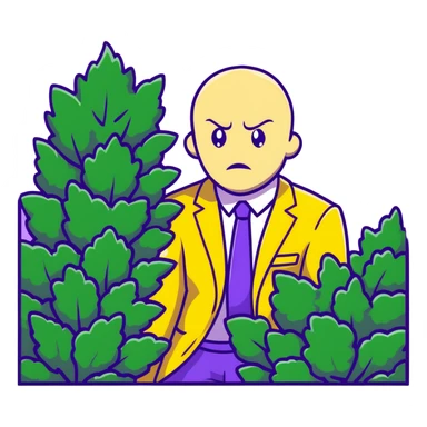 Man in a yellow suit looking suspicious while hiding in a bush, shifty eyes sticker