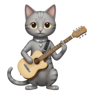 thin grey cat play guitar, long full body sticker
