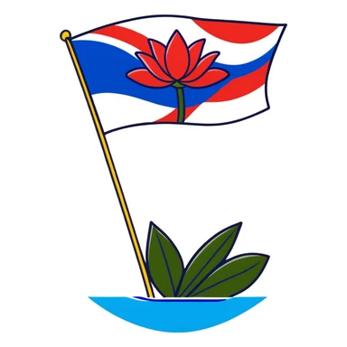 Flag of Friesland with blue and white diagonal stripes and red water lily leaves sticker