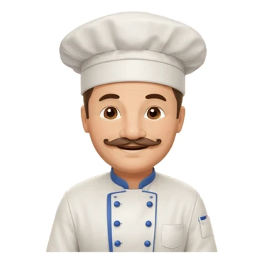 Est-ce que tu peux me faire un chef cuistot qui ressemble à Philippe Etchebest et qui est devant un restaurant? Est-ce que tu peux le faire souriant, avec une moustache de cuistot? 
 sticker