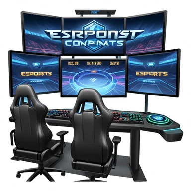 An icon featuring a gaming monitor displaying an intense esports competition, with players' hands on controllers and keyboards. A digital scoreboard and glowing energy lines surround the scene, symbolizing the excitement of competitive gaming. Transparent background highlights the world of esports. sticker