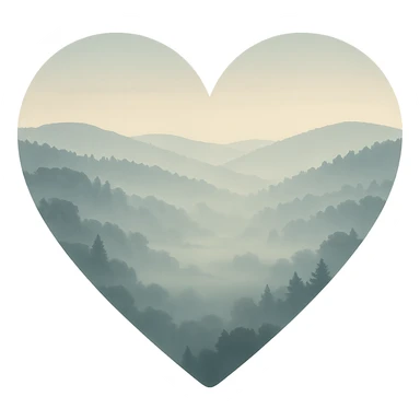 heart with a misty morning valley, clean digital illustration sticker