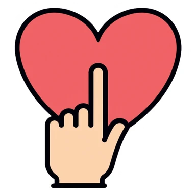hand with index finger touching or clicking on a heart sticker