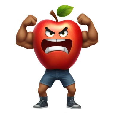 Angry Red apple flexing muscular arms sticker