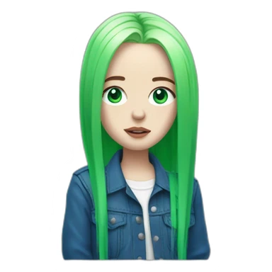Billie eilish with green hairs and blue eyes sticker