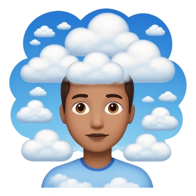 person from shoulders up, front view, composed of small clouds, bright and recognizable sticker
