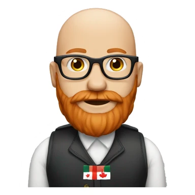 A bald man with a red beard, glasses and a Canadian flag sticker